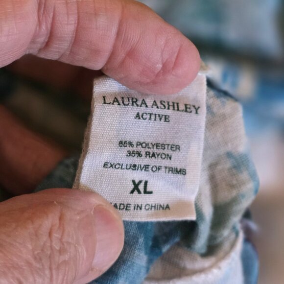 Laura Ashley Long Sleeve Blue/Turquoise and Green Floral Abstract Top in Size XL - Picture 5 of 5